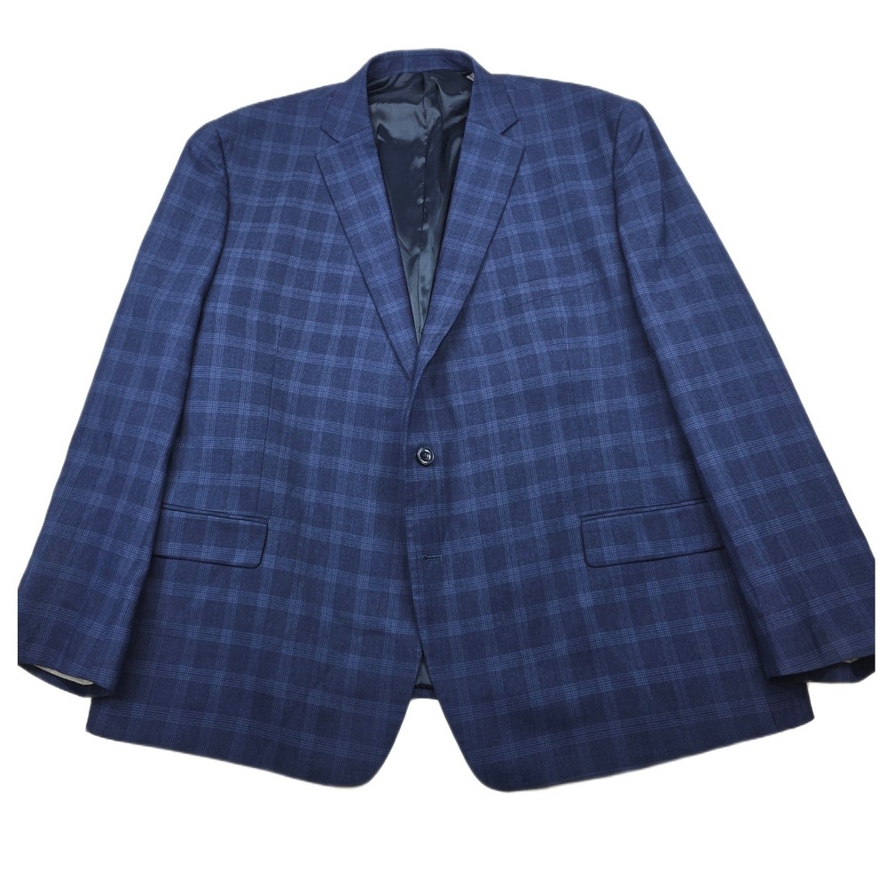 Michael Kors Blazer Mens 56R 56 Big Tall Blue Plaid Stretch Sport Coat Jacket